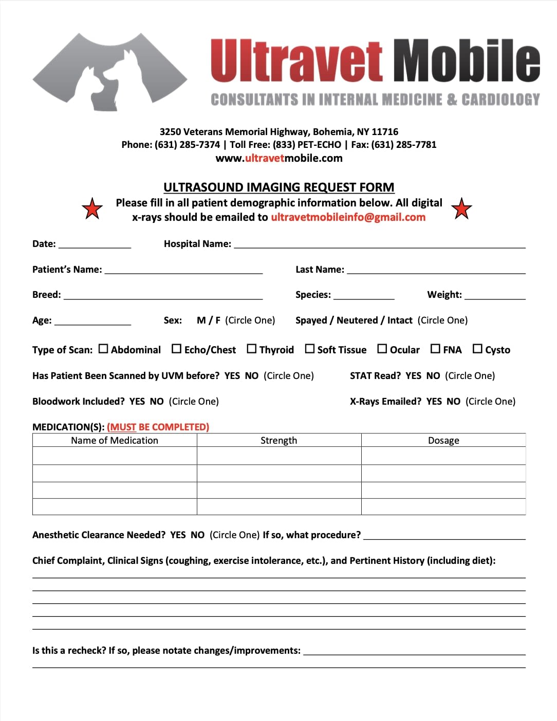 Download Imaging Request Form, Ultravet Mobile